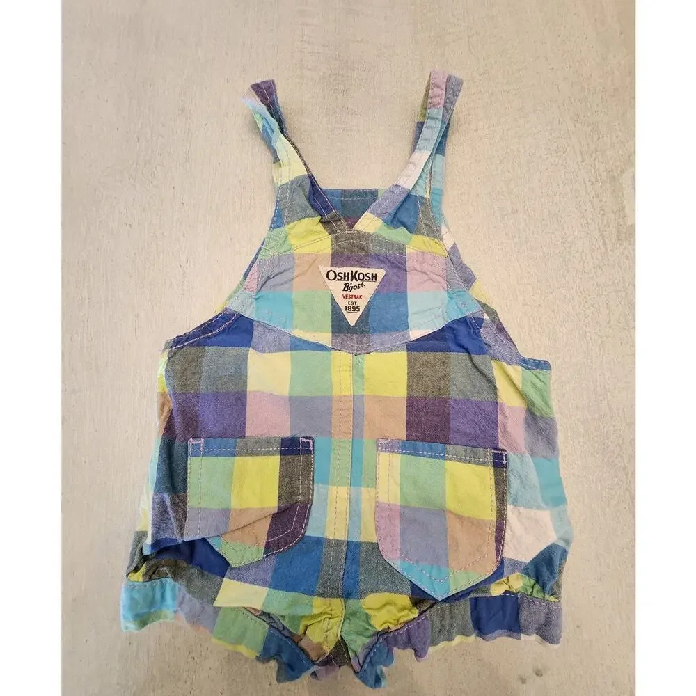 OshKosh B'Gosh Baby Girl SZ 6Month Plaid Overalls Romper